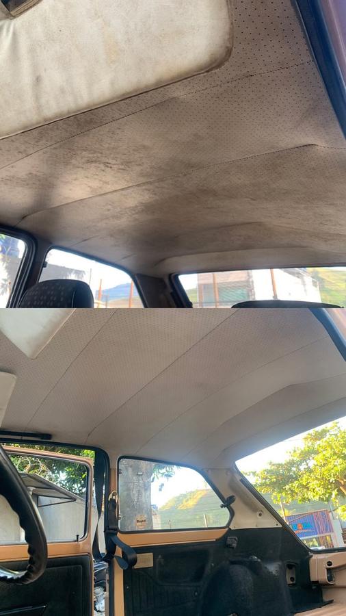Forro de teto do Fiat 147 antes encardido e depois branco