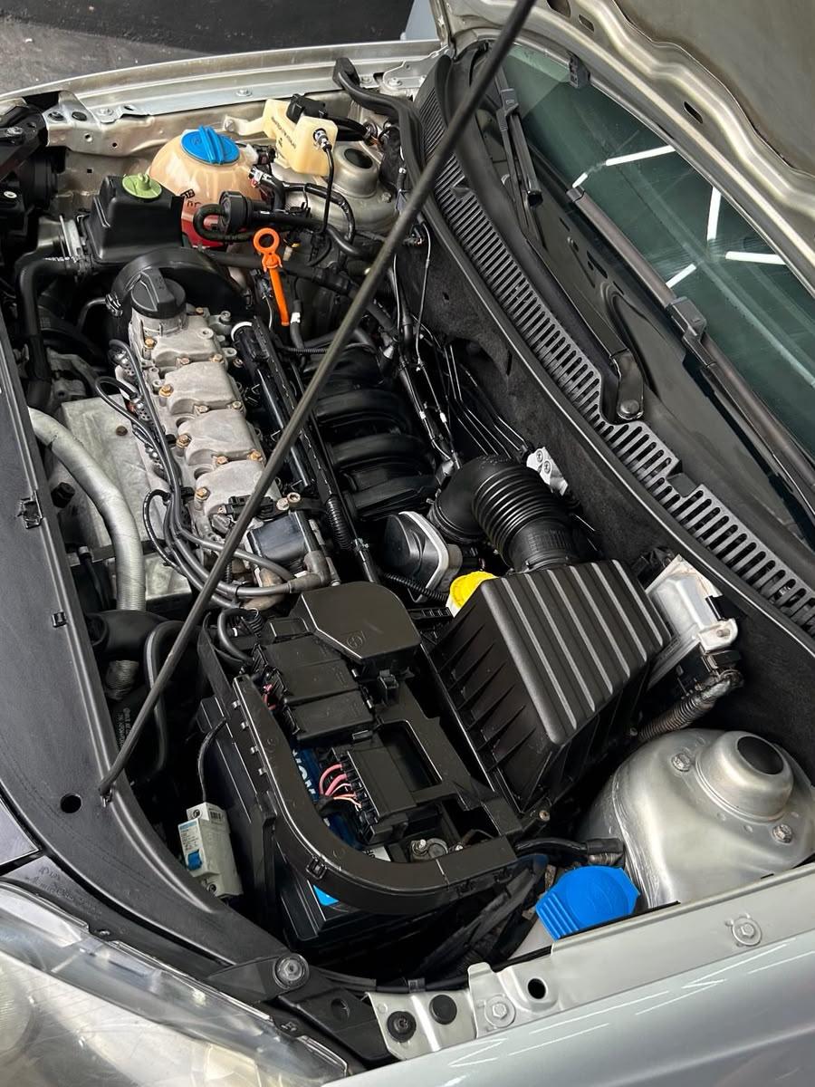 Vão do motor limpo, com os plásticos pretos recuperados