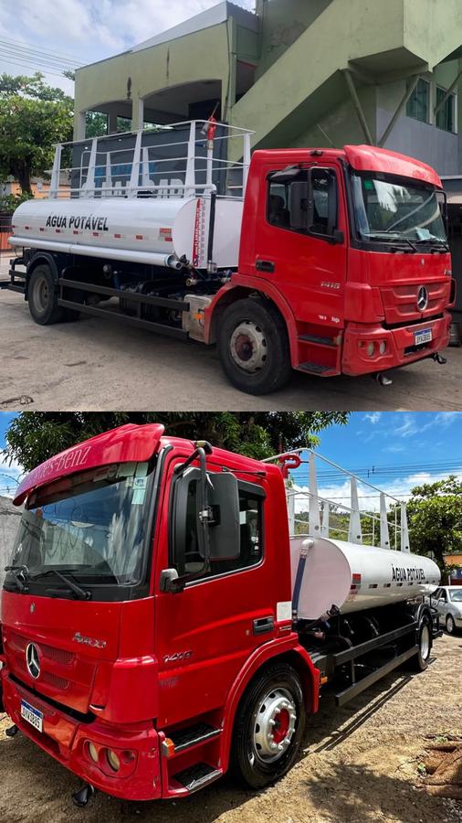 Caminhão pipa Mercedes Atego antes e depois da lavagem